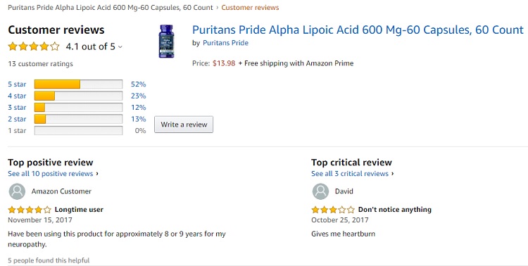 Phản hồi từ phía khách hàng sử dụng Alpha Lipoic Acid 600 mg Puritan's Pride 2