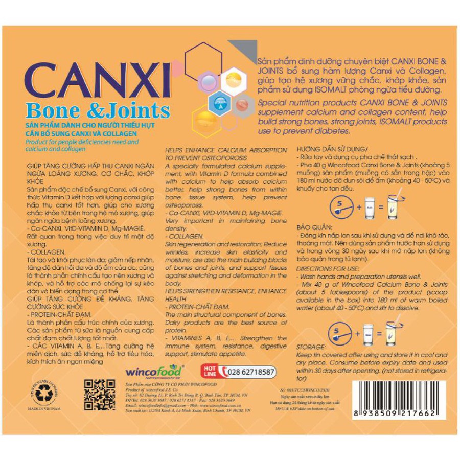 Sữa Bột Wincofood Canxi Bone & Joints Bổ Sung Canxi Và Collagen